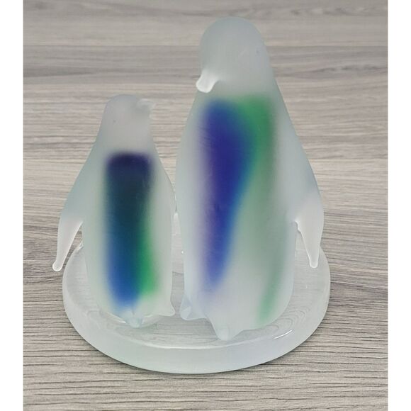 PartyLite Penguin Votive Candle Holder Blue‎ Green Frosted Glass P7196 - Picture 1 of 7